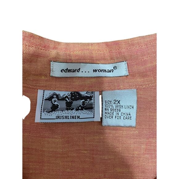 Edward Woman's 2X Irish Linen Coral V Neck Collard Long Sleeve Collard Tunic - Picture 2 of 6